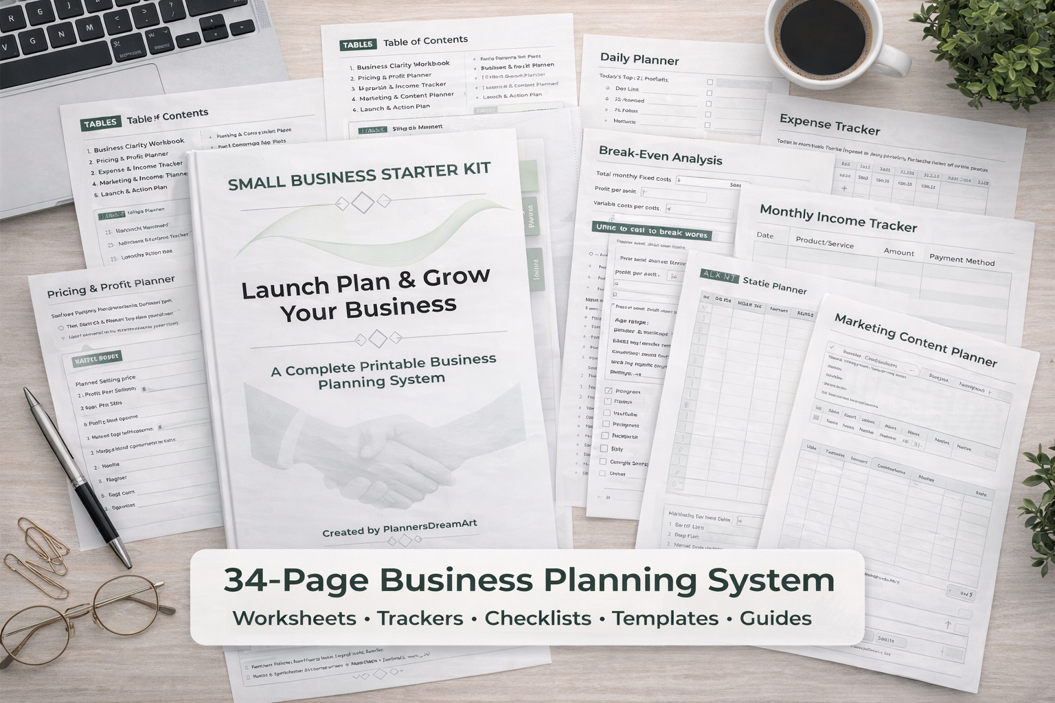 Small Business Starter Kit Printable PDF, Business Planner Bundle, Launch Checklist, Income Expense Tracker, A4 US Letter - Image 4