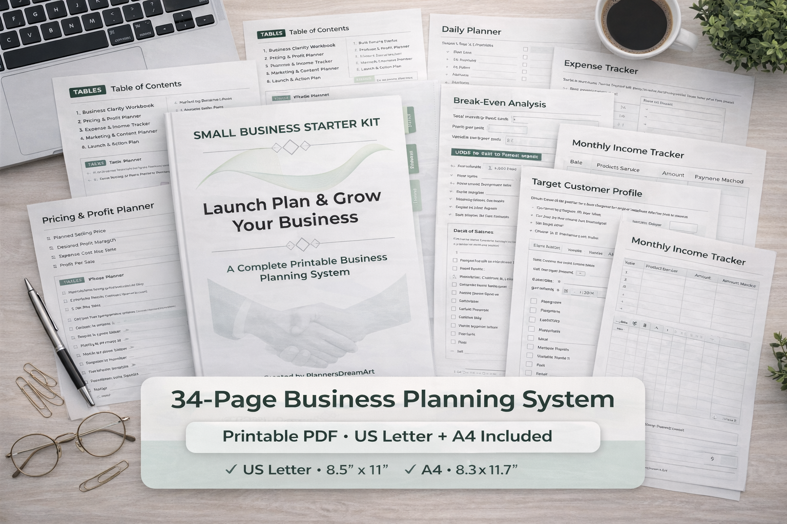 Small Business Starter Kit Printable PDF, Business Planner Bundle, Launch Checklist, Income Expense Tracker, A4 US Letter - Image 3