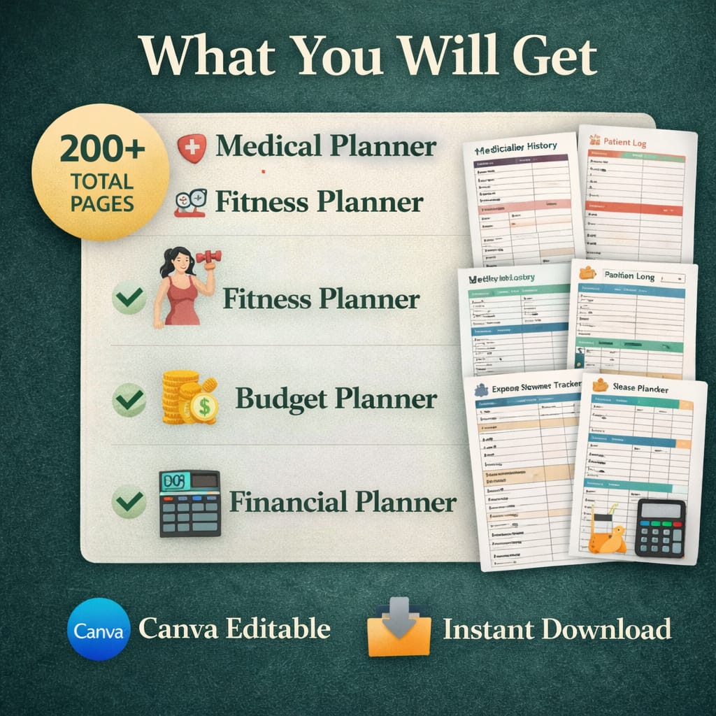 Ultimate 200+ Page PLR Planner Bundle – Medical, Fitness, Budget & Financial (Canva Editable + Resell Rights) - Image 5