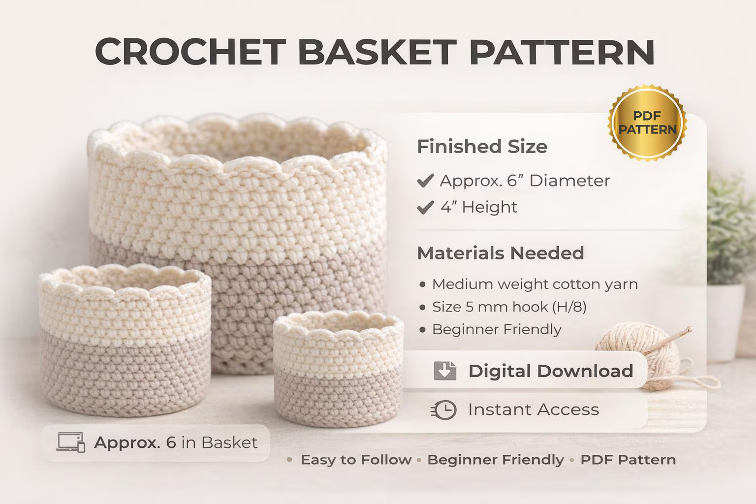 Scalloped Crochet Basket Pattern | Beginner Friendly Storage Organizer | Bulky Yarn DIY Tutorial, Rustic Basket Pattern - Image 4
