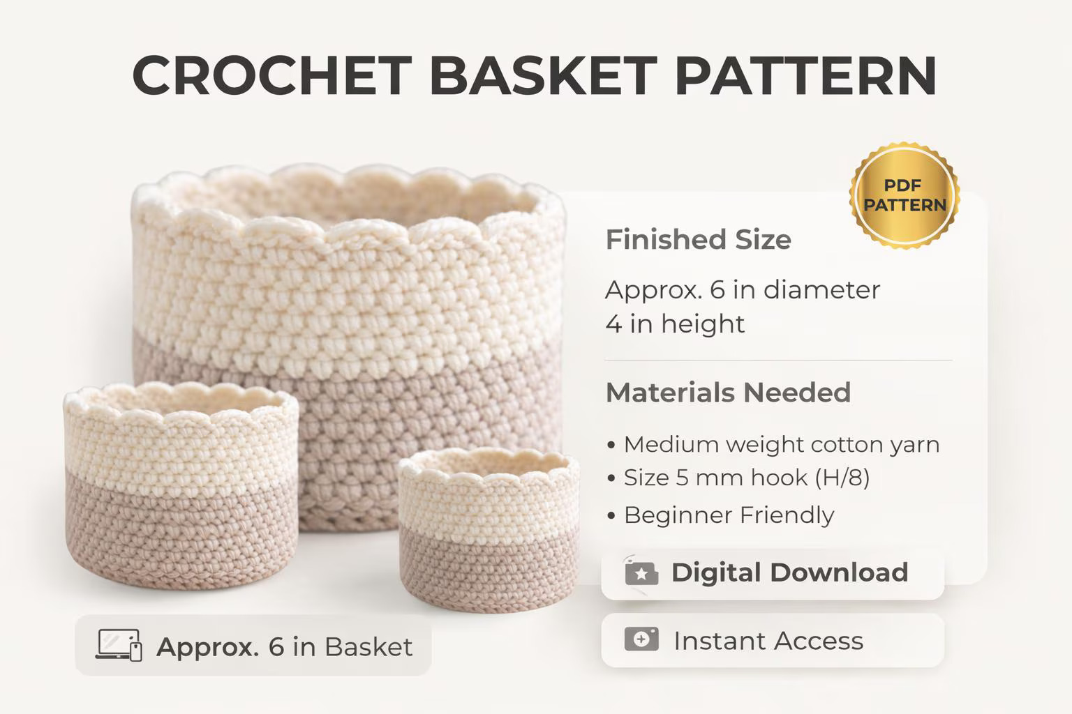 Scalloped Crochet Basket Pattern | Beginner Friendly Storage Organizer | Bulky Yarn DIY Tutorial, Rustic Basket Pattern - Image 5