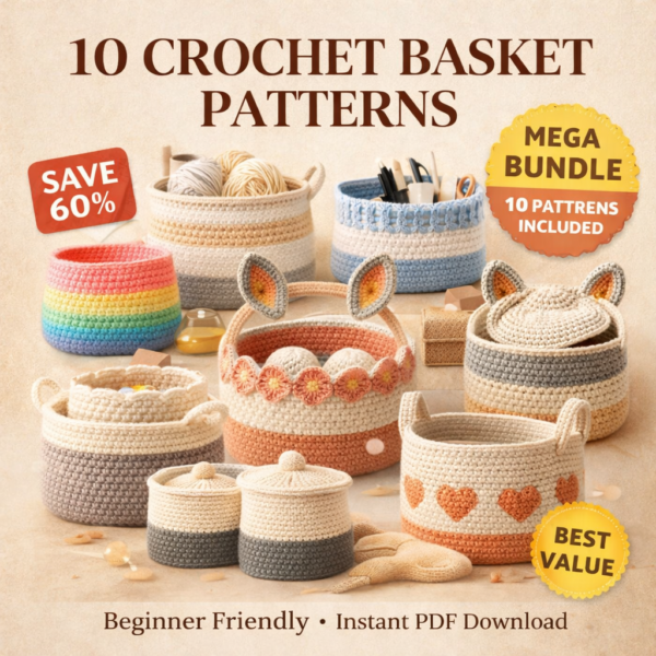 crochet basket pattern bundle preview 10 unique basket designs beginner friendly pdf download