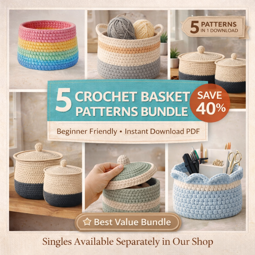 5 Crochet Basket Patterns Bundle – Printable PDF Crochet Basket Patterns Instant Download - Image 6
