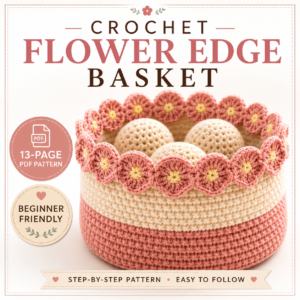 Crochet Flower Edge Basket Pattern PDF – Beginner Friendly Crochet Storage Basket Pattern with Scalloped Flower Edge