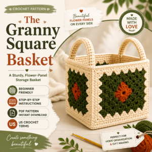 Crochet Granny Square Basket Pattern PDF | Beginner Storage Organizer DIY | Handmade Home Decor Tutorial