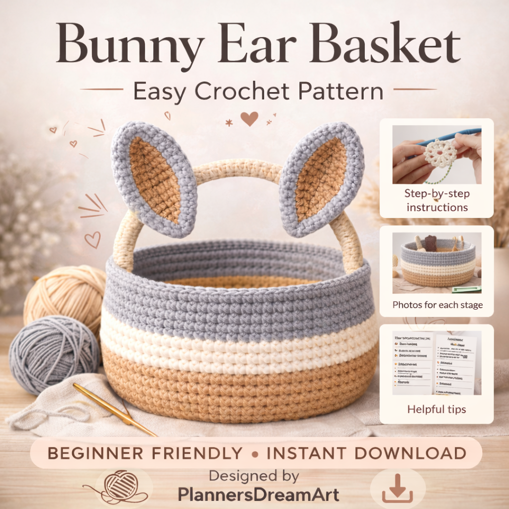 Crochet Bunny Ear Basket Pattern PDF – Easter Bunny Basket – Amigurumi Spring Décor – Beginner Friendly – Instant Download - Image 5