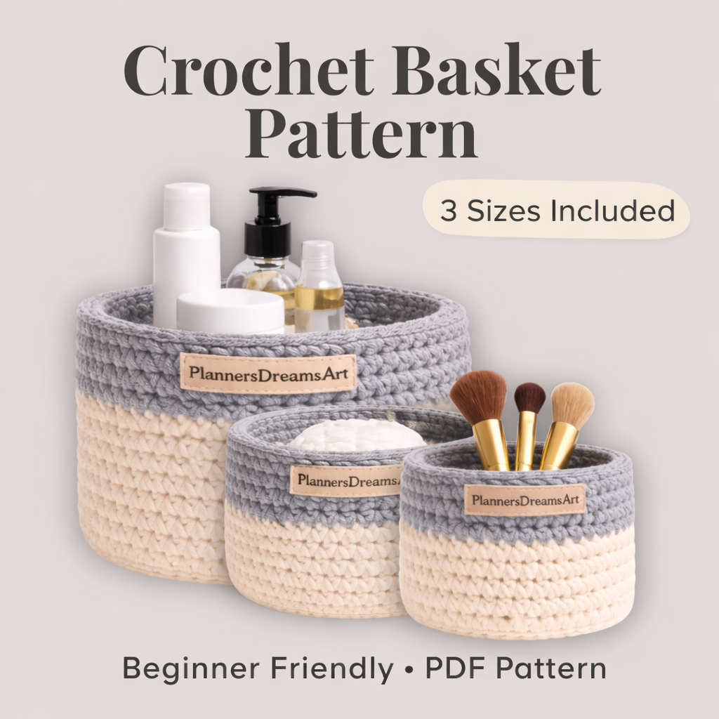 Crochet Bathroom Basket Pattern PDF – 3 Sizes Crochet Storage Basket Pattern | Beginner Friendly Crochet Organizer - Image 5