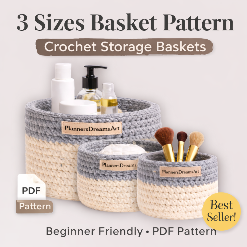 Crochet Bathroom Basket Pattern PDF – 3 Sizes Crochet Storage Basket Pattern | Beginner Friendly Crochet Organizer - Image 4