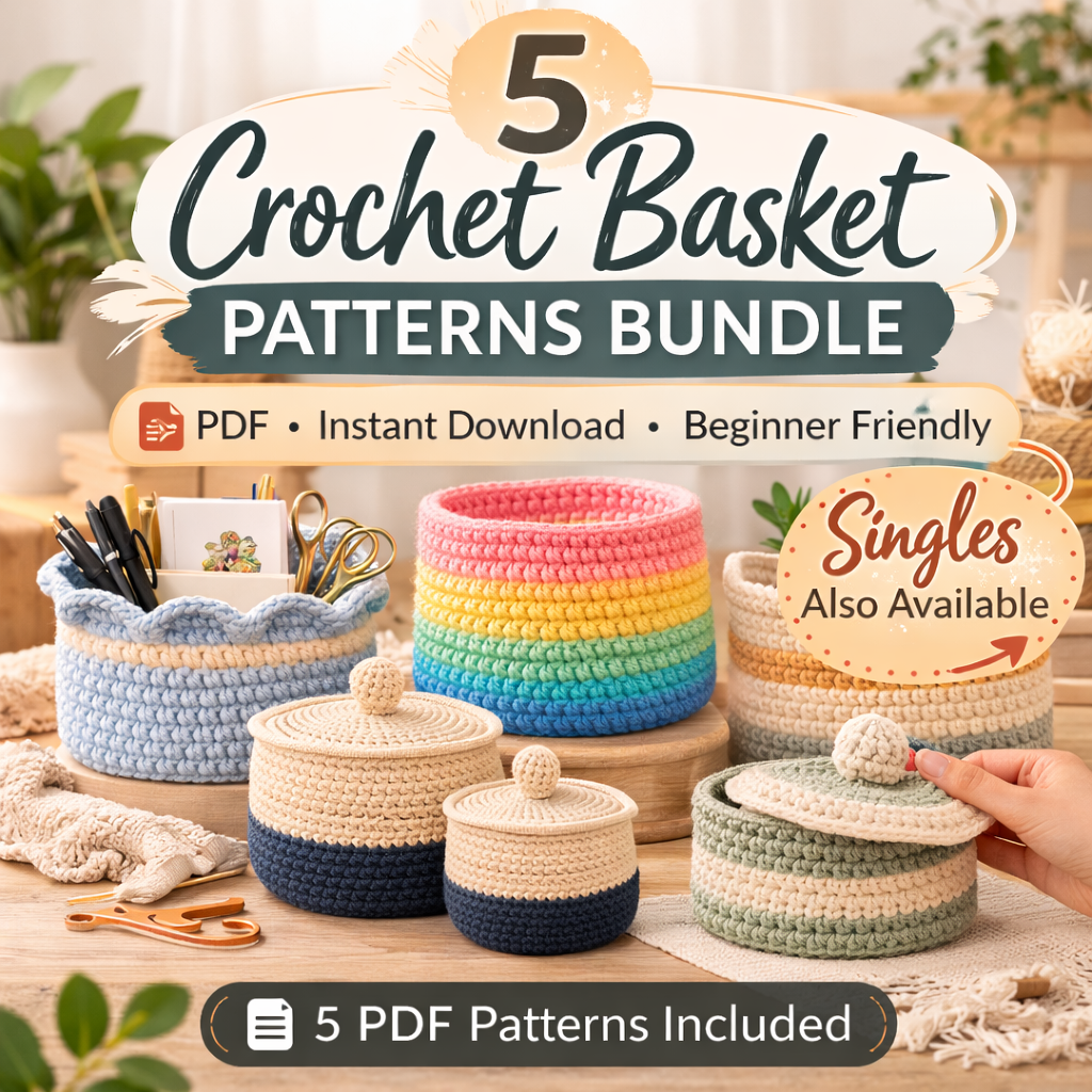 5 Crochet Basket Patterns Bundle – Printable PDF Crochet Basket Patterns Instant Download - Image 3