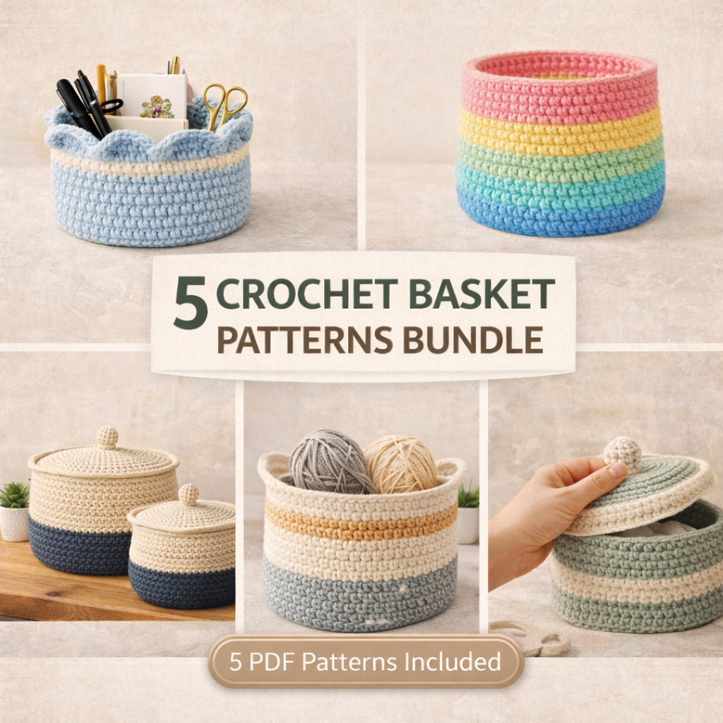 5 Crochet Basket Patterns Bundle – Printable PDF Crochet Basket Patterns Instant Download - Image 7