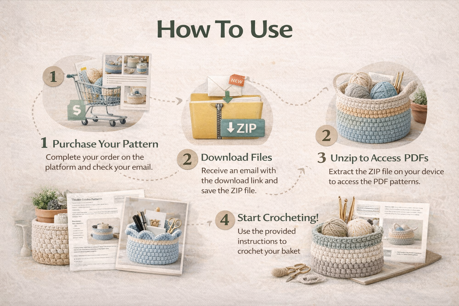 5 Crochet Basket Patterns Bundle – Printable PDF Crochet Basket Patterns Instant Download - Image 4