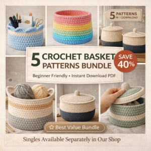 5 Crochet Basket Patterns Bundle – Printable PDF Crochet Basket Patterns Instant Download