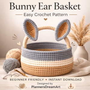 Crochet Bunny Ear Basket Pattern PDF – Easter Bunny Basket – Amigurumi Spring Décor – Beginner Friendly – Instant Download