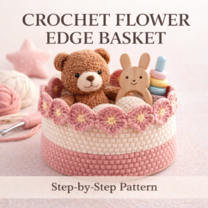 Crochet Flower Edge Basket Pattern PDF – Beginner Friendly Crochet Storage Basket Pattern with Scalloped Flower Edge