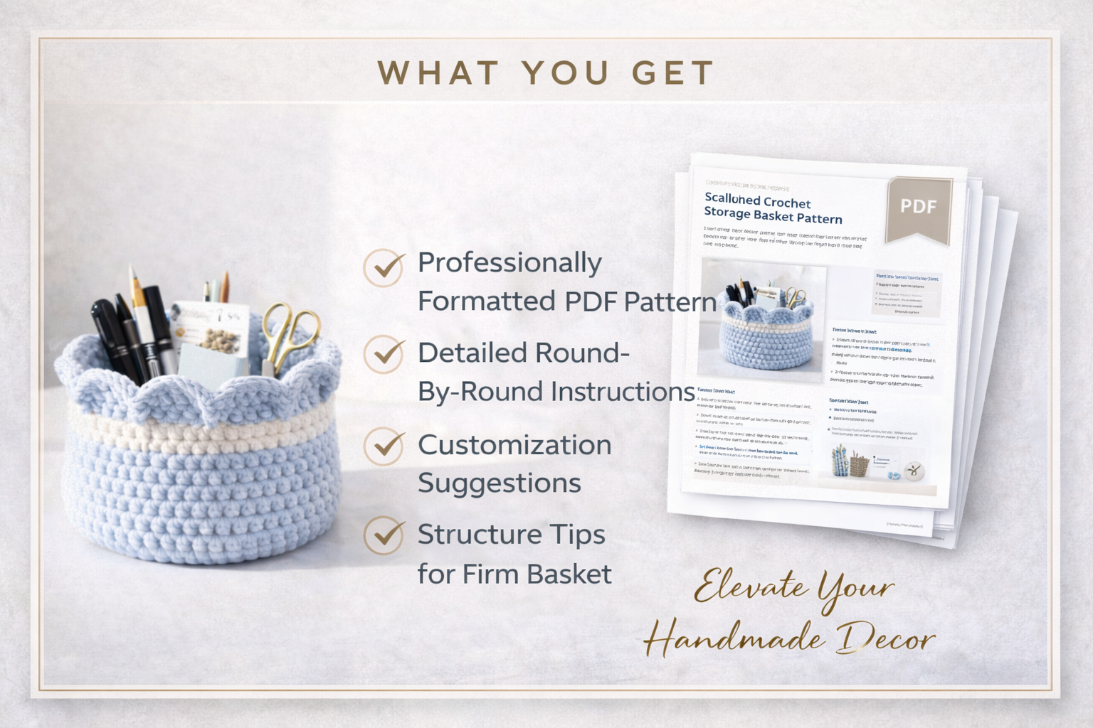 Crochet Basket Pattern PDF | Scalloped Edge Storage Basket | Beginner Friendly Bulky Yarn Organizer | Modern Home Décor DIY - Image 3