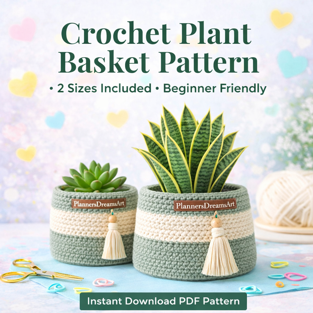 crochet plant basket pattern pdf with two handmade crochet baskets for plant pots beginner friendly crochet basket design