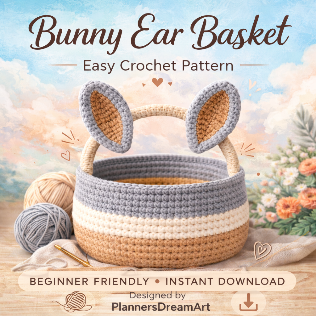 Crochet Bunny Ear Basket Pattern PDF – Easter Bunny Basket – Amigurumi Spring Décor – Beginner Friendly – Instant Download - Image 6