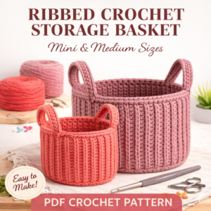 Ribbed Crochet Storage Basket Pattern (Mini & Medium Sizes) – Beginner Friendly Crochet Basket PDF Tutorial