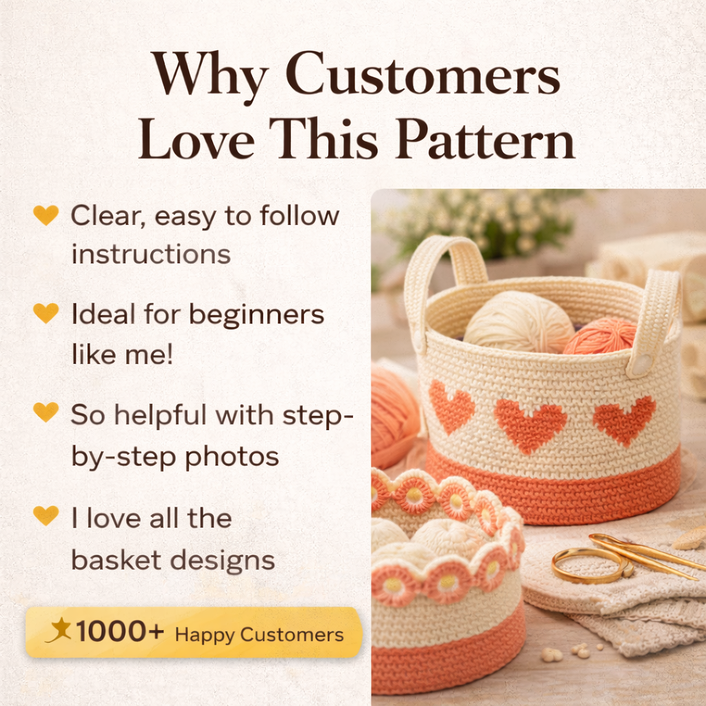 Why customers love this crochet basket pattern bundle with easy instructions and beautiful crochet basket designs.