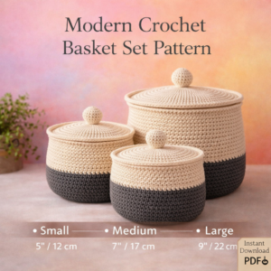 Crochet Basket Set Pattern PDF – 3 Size Nesting Storage Baskets, Beginner Friendly Modern Crochet Basket Tutorial
