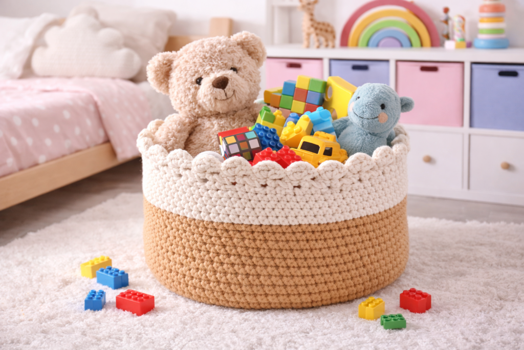 crochet basket toy storage for kids room organization