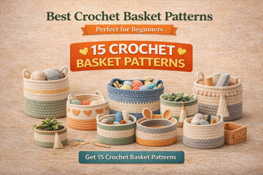 best crochet basket patterns bundle for beginners with different basket designs and step by step crochet patterns