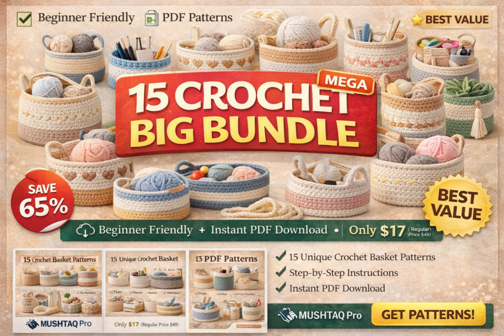 15 crochet basket patterns bundle beginner friendly PDF patterns for storage baskets and home decor