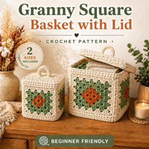 Crochet Basket Pattern with Lid – Granny Square Storage Basket PDF (Medium & Large Sizes, Beginner Friendly)