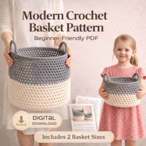 Mesh Crochet Storage Basket Pattern PDF – Beginner Friendly Tutorial, 2 Sizes Small & Large, Modern Home Organizer Basket DIY