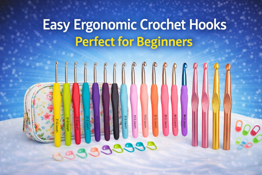 Easy ergonomic crochet hooks set for beginners colorful soft grip hooks with case for comfortable crocheting