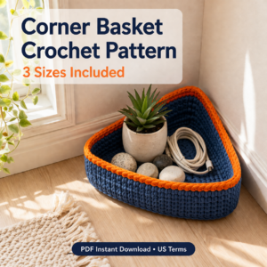 Modern Triangle Corner Basket Crochet Pattern PDF | Set of 3 Sizes | Beginner Friendly T-Shirt Yarn Storage Basket Pattern