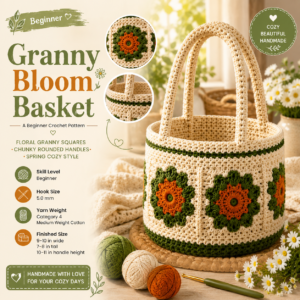 Granny Bloom Basket Crochet Pattern PDF | Beginner Friendly Floral Storage Basket Tutorial | Cozy Handmade Home Decor Pattern