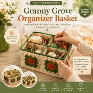 Granny Grove Organizer Basket Crochet Pattern PDF, Granny Square Storage Caddy Tutorial, Handmade Farmhouse Home Decor Bin