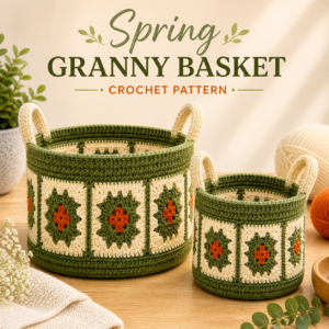 Spring Granny Square Crochet Basket Pattern PDF, Handmade Storage Basket Pattern, Beginner Friendly DIY Organizer Basket, 2 Sizes Medium Large