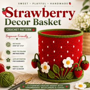 Strawberry Basket Crochet Pattern PDF | Beginner-Friendly Cottagecore Basket | Digital Download Home Decor Pattern