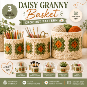 Daisy Granny Basket Crochet Pattern PDF – 3 Sizes Crochet Storage Basket, Pencil Holder & Desk Organizer Pattern