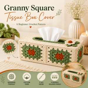 Granny Square Tissue Box Cover Crochet Pattern PDF, Beginner Friendly Farmhouse Home Decor, Instant Download DIY Crochet Pattern
