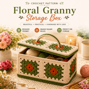 Granny Bloom Storage Box Crochet Pattern PDF – Floral Granny Square Basket, Beginner Friendly Yarn Organizer & Home Decor DIY