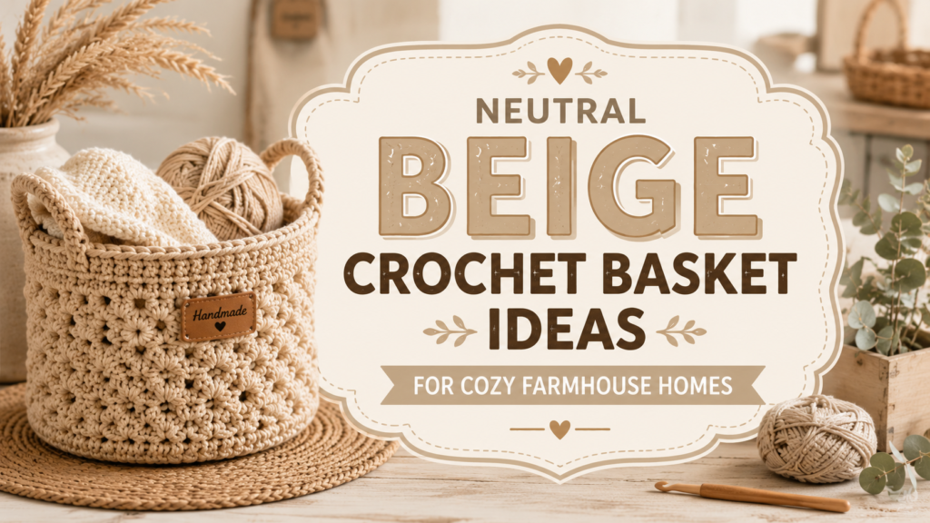 Neutral beige crochet basket ideas for cozy farmhouse home decor