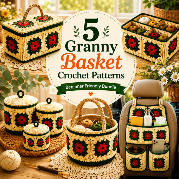 5 Granny Basket Crochet Patterns Bundle PDF | Instant Download