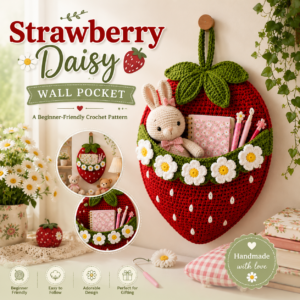 Strawberry Wall Pocket Crochet Pattern PDF, Daisy Wall Organizer, Hanging Storage Basket Pattern, Nursery Decor Crochet Tutorial, Instant Download 🍓🌼