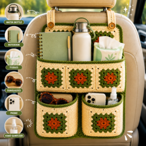 Crochet Car Seat Organizer Pattern PDF – Granny Square Backseat Storage Caddy, Vehicle Pocket Organizer Digital Download