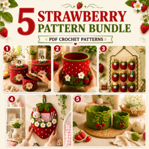 Strawberry Crochet Pattern Bundle PDF | 5 Basket, Wall Pocket & Hanging Organizer Designs