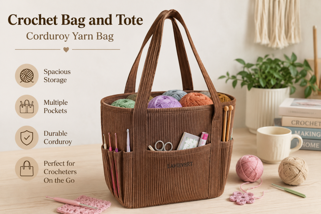 Crochet Project Bag Corduroy Yarn Bag