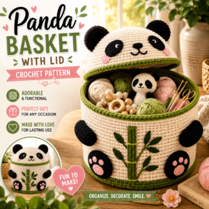 Crochet Panda Basket Pattern PDF | Cute Storage Basket With Lid, Nursery Organizer, Animal Crochet Pattern, Digital Download