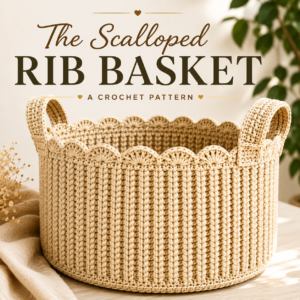 Scalloped Rib Basket Crochet Pattern PDF | Easy Round Storage Basket with Handles | Planners Dreams Art