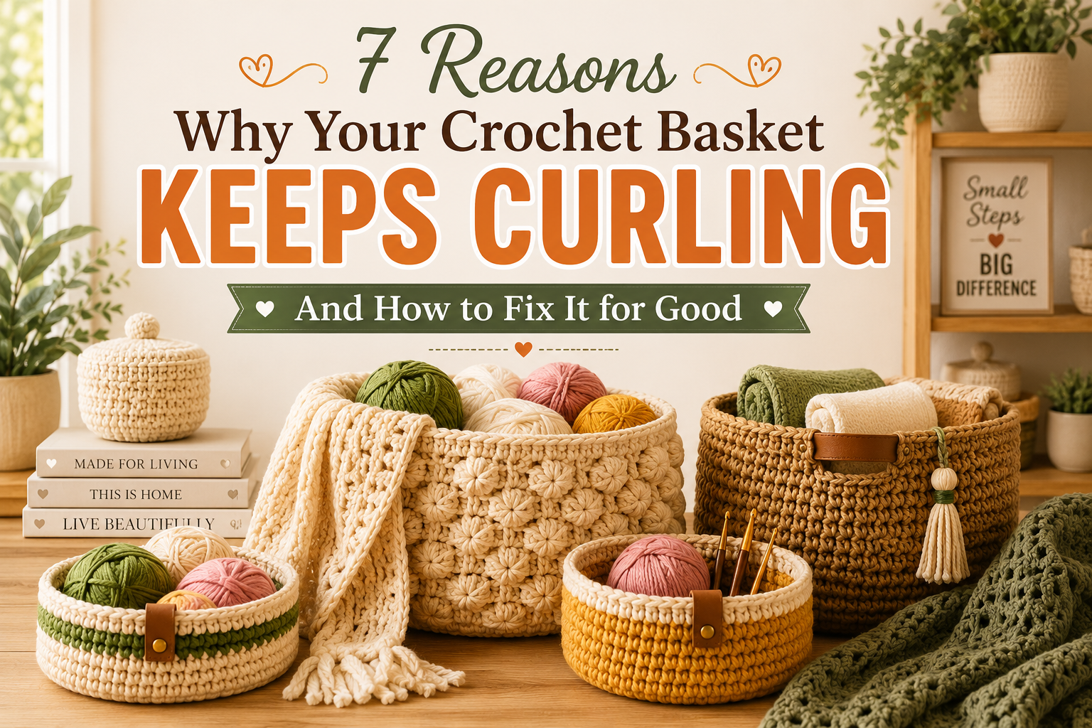 7 reasons why your crochet basket keeps curling with easy fixes for beginners to create flat, sturdy and beautiful crochet baskets.