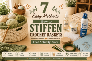 Granny flower crochet organizer basket pattern with cotton yarn and crochet supplies for sturdy handmade storage baskets.