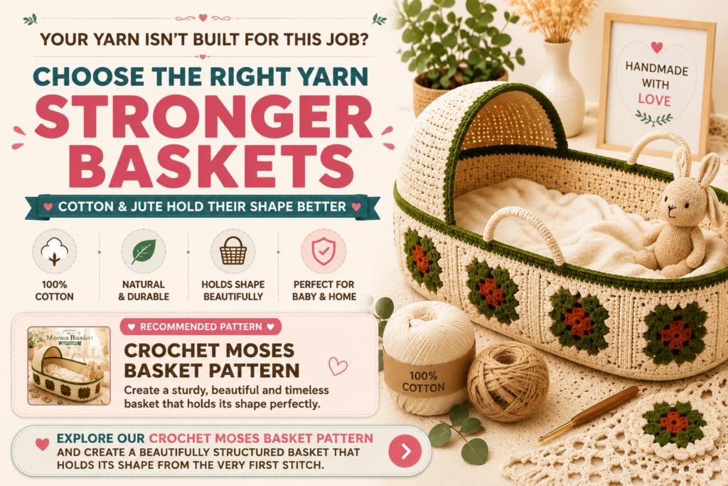 Choose the best yarn for crochet baskets using sturdy cotton and beginner-friendly basket patterns for better structure and shape.