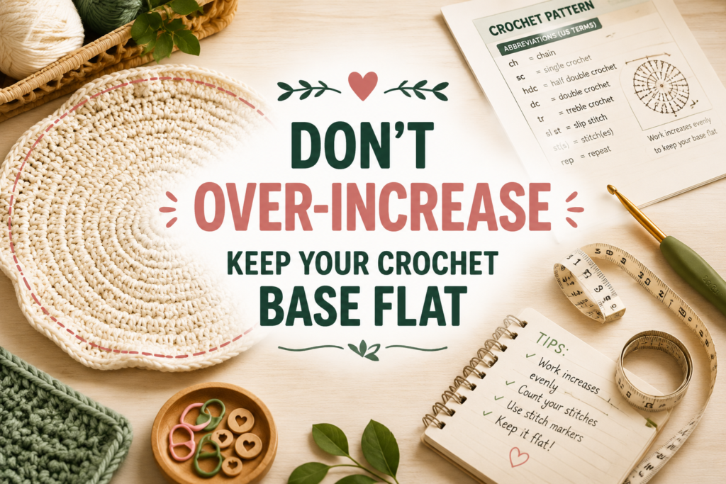 Avoid over-increasing in crochet basket bases and learn how balanced stitch increases create a smooth, flat basket shape.